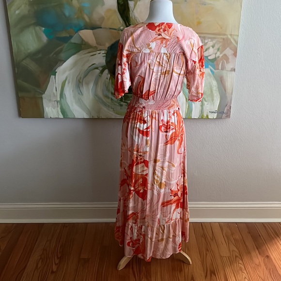 Anthropologie Abel The Label Flower Bomb Dress Flutter Sleeve orange/pink - Picture 9 of 16